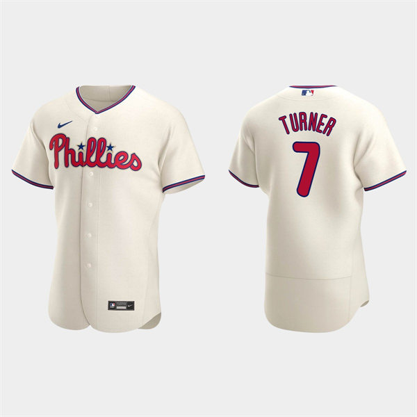  Mens Philadelphia Phillies #7 Trea Turner Nike Cream Alternate Flexbase Player Jersey 
