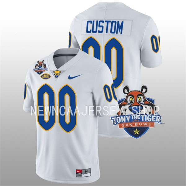 Mens Pitt Panthers Custom White College Football 2022 Tony The Tiger Sun Bowl Game Jersey 
