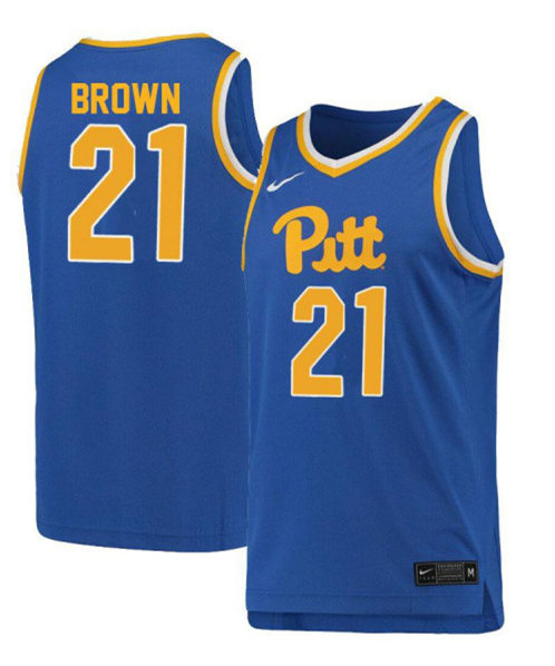  Mens Pittsburgh Panthers #21 Terrell Brown Nike 2019 Royal College Basketball Game Jersey