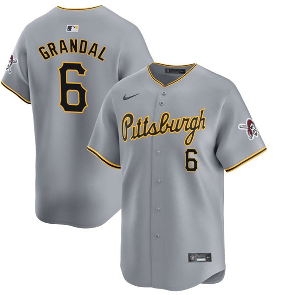  Mens Pittsburgh Pirates #6 Yasmani Grandal Nike Gray Road Limited Player Jersey 