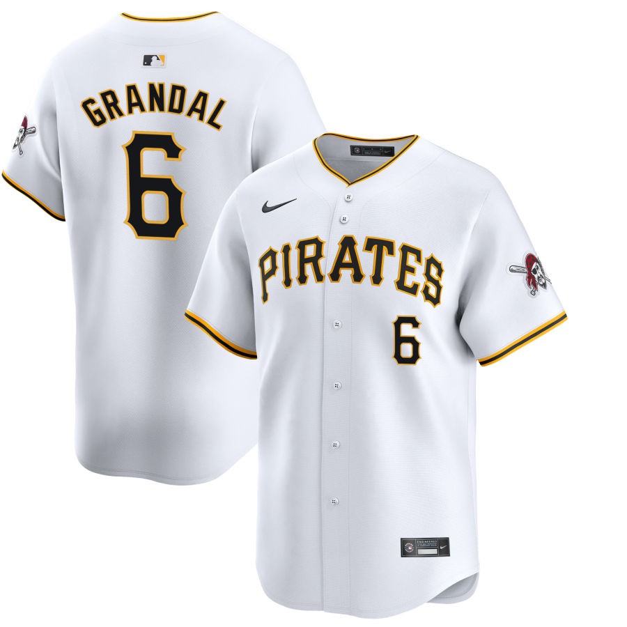  Mens Pittsburgh Pirates #6 Yasmani Grandal Nike White Home Limited Player Jersey 