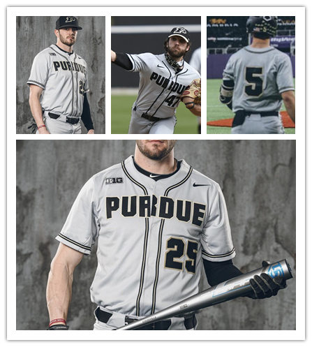  Mens Purdue Boilermakers Custom Trent Johnson Calvin Schapira Mason Gavre Jake Parr Ryan Howe Nike Grey Boilers Classic Baseball Jersey 