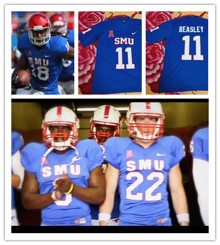  Mens SMU Mustangs Custom Courtland Sutton Cole Beasley Kenneth Acker Paul Pag Nike Full Blue Retro Football Jersey 