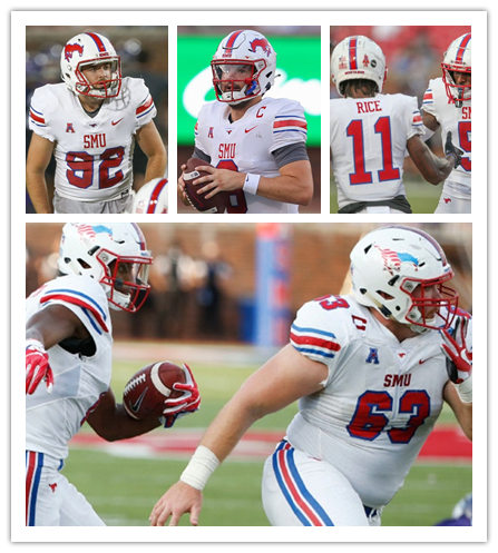  Mens SMU Mustangs Custom Isaac Slade-Matautia Cam Jones Stephon Wright TQ. Jackson Nike White Red SMU Football Jersey 