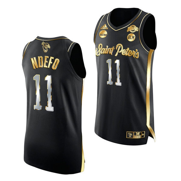  Mens Saint Peter's Peacocks #11 KC Ndefo Nike Black Golden Edition Basketball Jersey