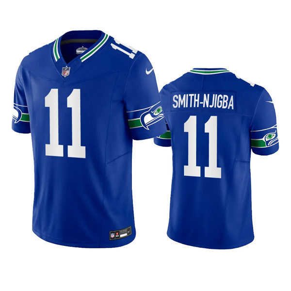  Mens Seattle Seahawks #11 Jaxon Smith-Njigba Royal Throwback F.U.S.E. Limited Jersey 