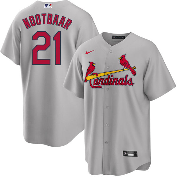  Mens St. Louis Cardinals #21 Lars Nootbaar Nike Grey Road CoolBase Jersey 