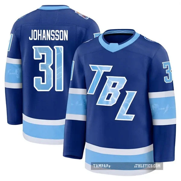  Mens Tampa Bay Lightning #31 Jonas Johansson  2026 Stadium Series Premium Jersey Blue 