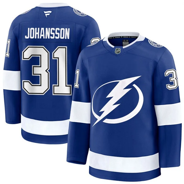  Mens Tampa Bay Lightning #31 Jonas Johansson Fanatics Home Blue Premium Player Jersey 