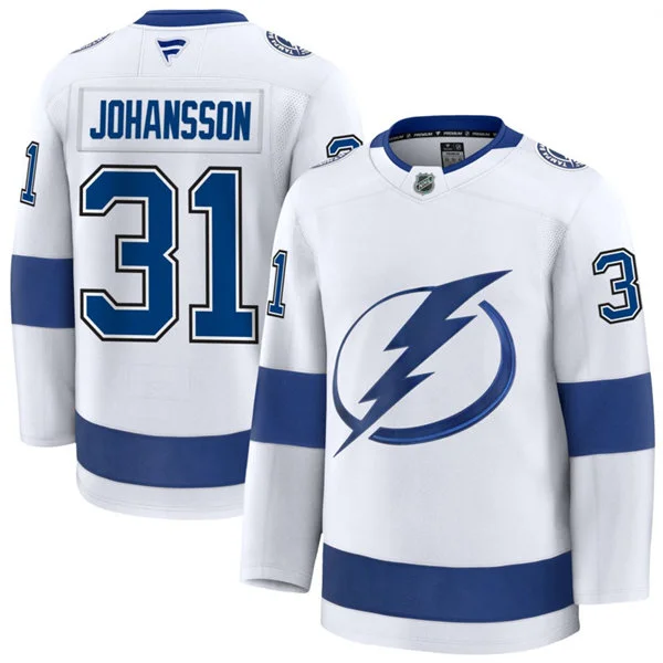  Mens Tampa Bay Lightning #31 Jonas Johansson Fanatics White Away Premium Jersey 