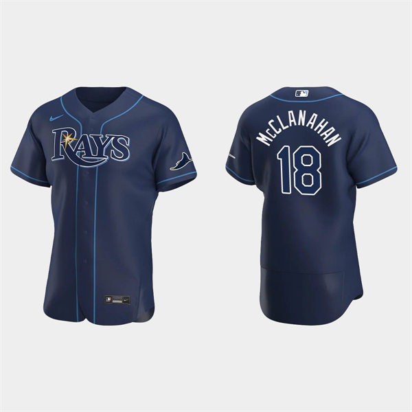  Mens Tampa Bay Rays #18 Shane McClanahan Nike Navy Alternate Flex Base Player Jersey 