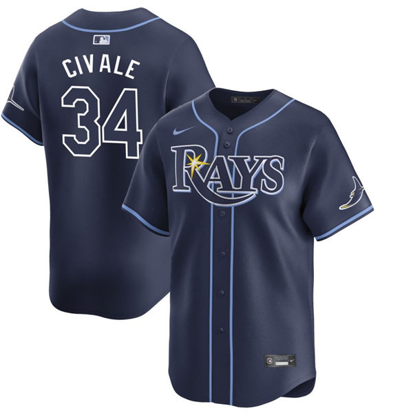  Mens Tampa Bay Rays #34 Aaron Civale Nike Navy Alternate Limited Jersey 