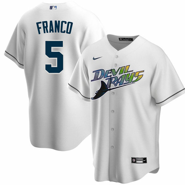  Mens Tampa Bay Rays #5 Wander Franco Nike White Retro Cooperstown Collection Jersey 