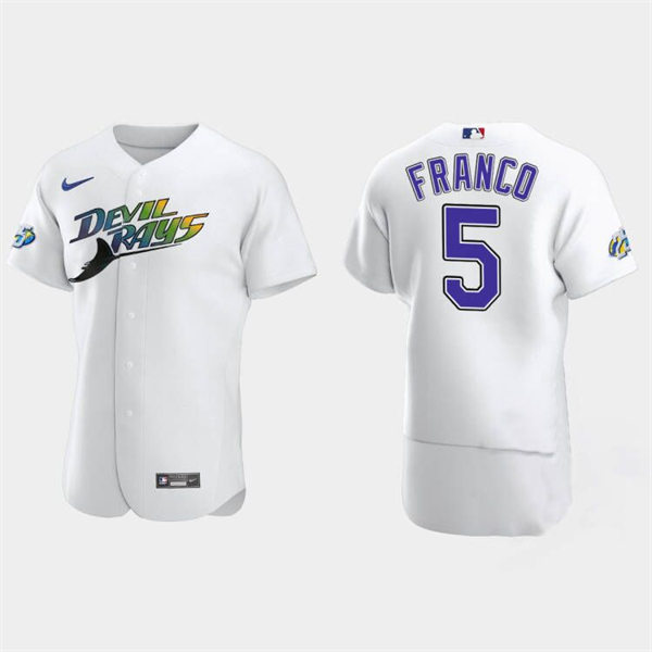  Mens Tampa Bay Rays #5 Wander Franco White 25th Anniversary Authentic Jersey 