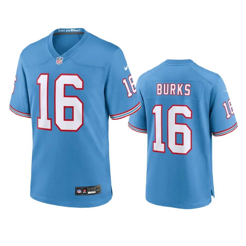  Mens Tennessee Titans #16 Treylon Burks Nike Light Blue Oilers Throwback Vapor F.U.S.E. Limited Jersey 