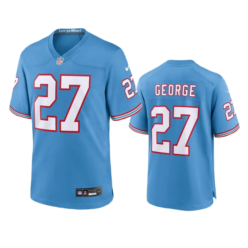  Mens Tennessee Titans #27 Eddie George Nike Light Blue Oilers Throwback Vapor F.U.S.E. Limited Jersey 