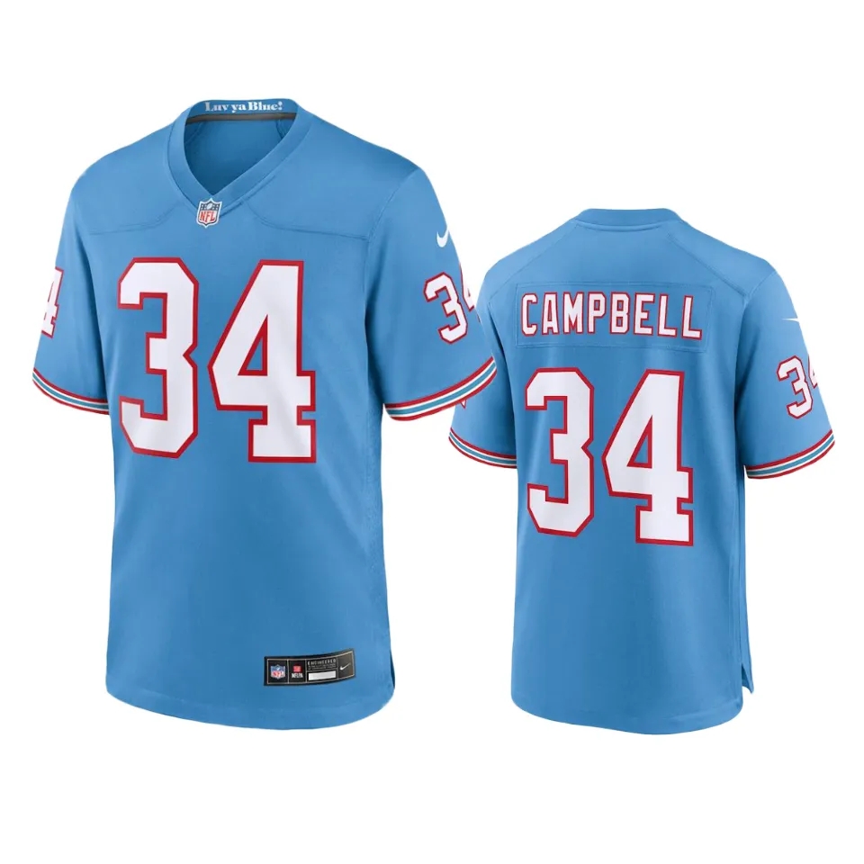  Mens Tennessee Titans #34 Earl Campbell Nike Light Blue Oilers Throwback Vapor F.U.S.E. Limited Jersey 