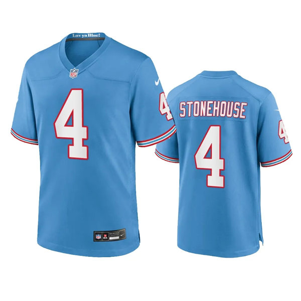  Mens Tennessee Titans #4 Ryan Stonehouse Nike Light Blue Oilers Throwback Vapor F.U.S.E. Limited Jersey(2) 