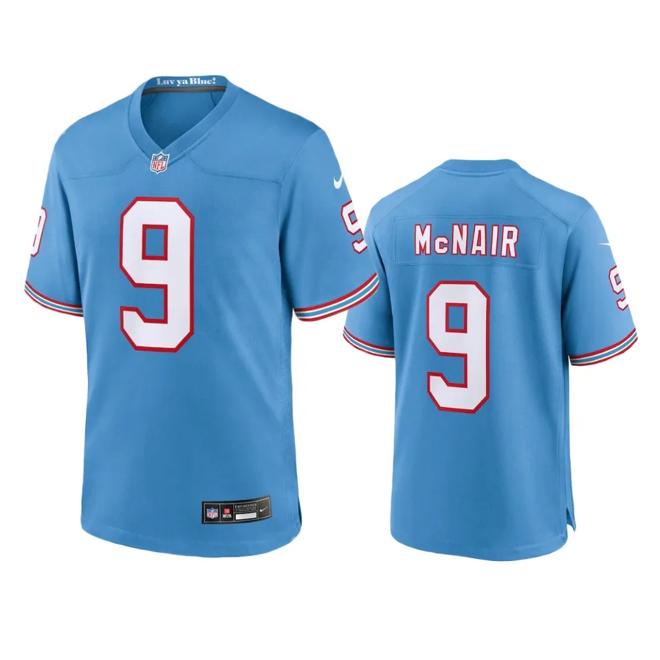  Mens Tennessee Titans #9 Steve McNair Nike Light Blue Oilers Throwback Vapor F.U.S.E. Limited Jersey 