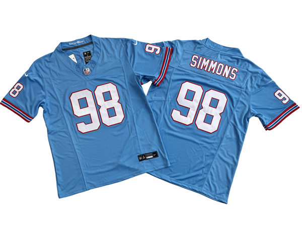  Mens Tennessee Titans #98 Jeffery Simmons Nike Light Blue Oilers Throwback Vapor F.U.S.E. Limited Jersey 