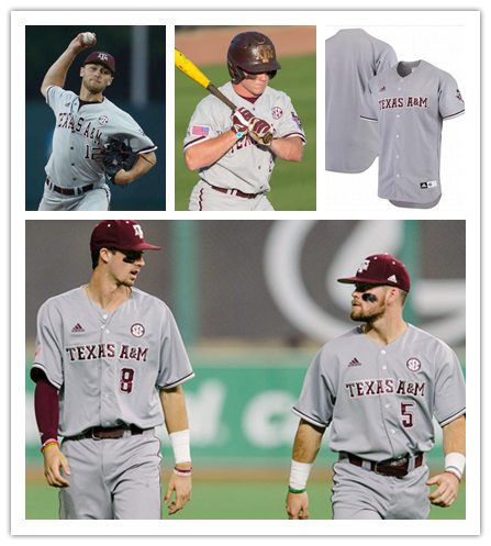 Mens Texas A&M Aggies Custom Ross Stripling A.J. Minter Logan Foster Asa Lacy Christian Roa Adidas Grey Button Baseball Jersey 