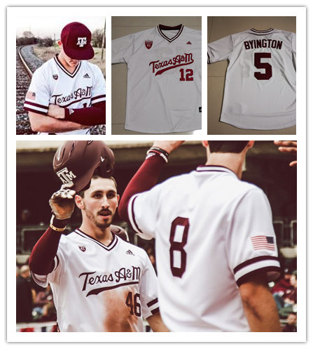  Mens Texas A&M Aggies Custom Zach DeLoach Logan Sartori Tyler Naquin Ryne Birk Adidas White Pullover Texas A&M Baseball Game Jersey 