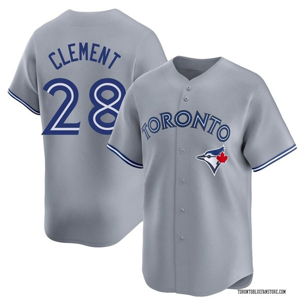  Mens Toronto Blue Jays #28 Ernie Clement Nike Gray Road Limited Player Jersey 