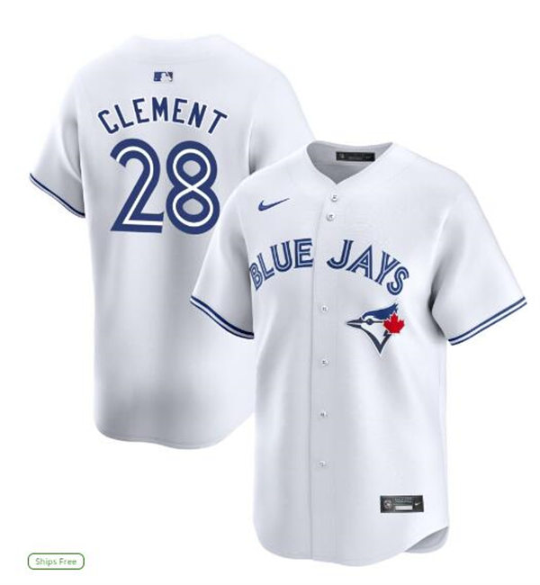  Mens Toronto Blue Jays #28 Ernie Clement Nike White Home Limited Player Jersey 