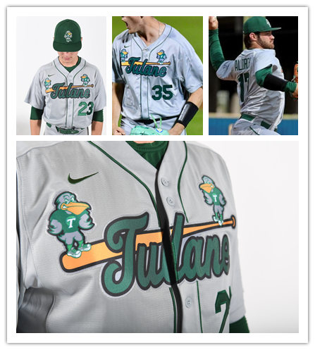  Mens Tulane Green Wave Custom Nike  Grey Button Baseball Jersey 