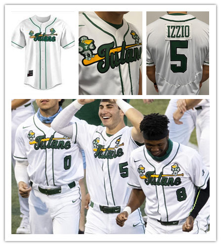  Mens Tulane Green Wave Custom Nike White Stripe Baseball Jersey 