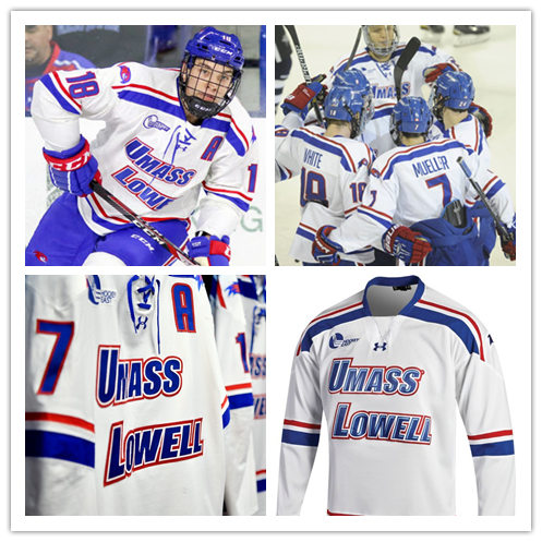  Mens UMass Lowell River Hawks Custom 2017 White Alternate Under Armour College Hockey Jersey 