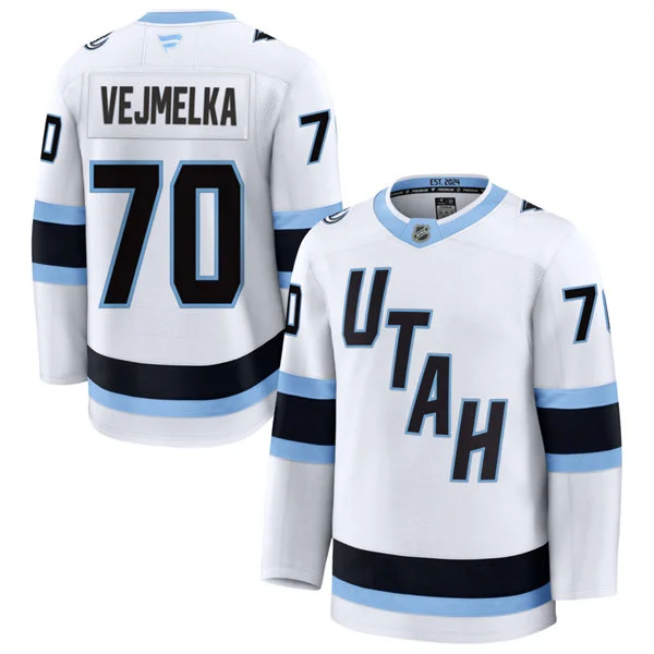  Mens Utah Mammoth #70 Karel Vejmelka Fanatics 2025 Away White Player Jersey 