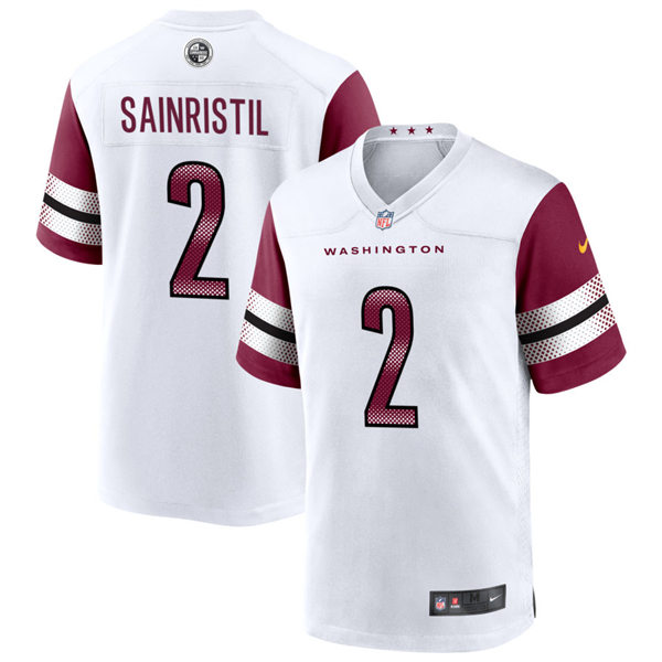  Mens Washington Commanders #2 Mike Sainristil Nike White Away Vapor Limited Jersey 