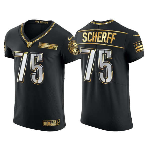  Mens Washington Commanders #75 Brandon Scherff Nike Black Golden Edition Vapor Limited Jersey 