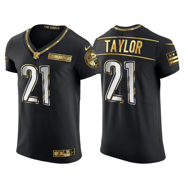  Mens Washington Commanders Retired Player #21 Sean Taylor Nike Black Golden Edition Vapor Limited Jersey 