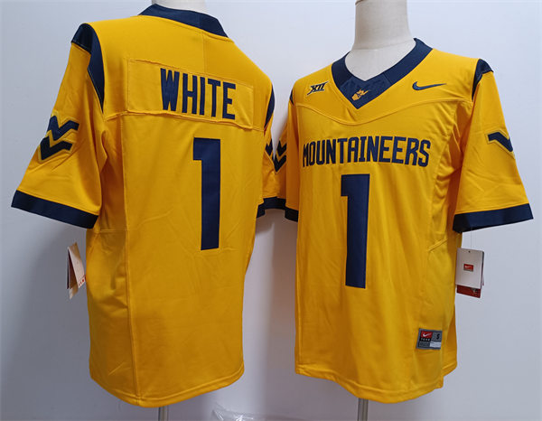  Mens West Virginia Mountaineers #1  Jahiem White 2024 Gold F.U.S.E. Limited Football Game Jersey 