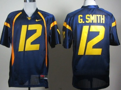 Mens West Virginia Mountaineers #12 Geno Smith Navy Nike College Football Jersey