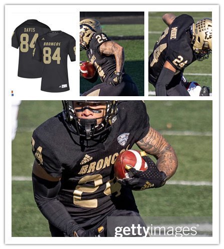  Mens Western Michigan Bronco Custom Adidas Black College Football Game Jersey 