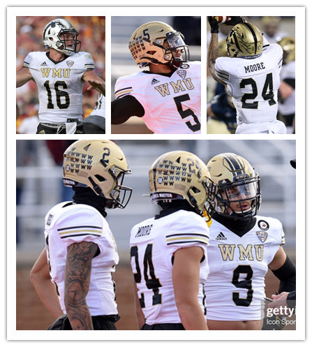  Mens Western Michigan Bronco Custom Adidas White Gold College Football Limited Jersey 