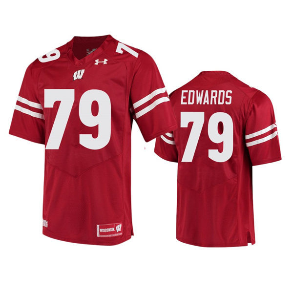  Mens Wisconsin Badgers #79 David Edwards Under Armour Red College Football Game Jersey
