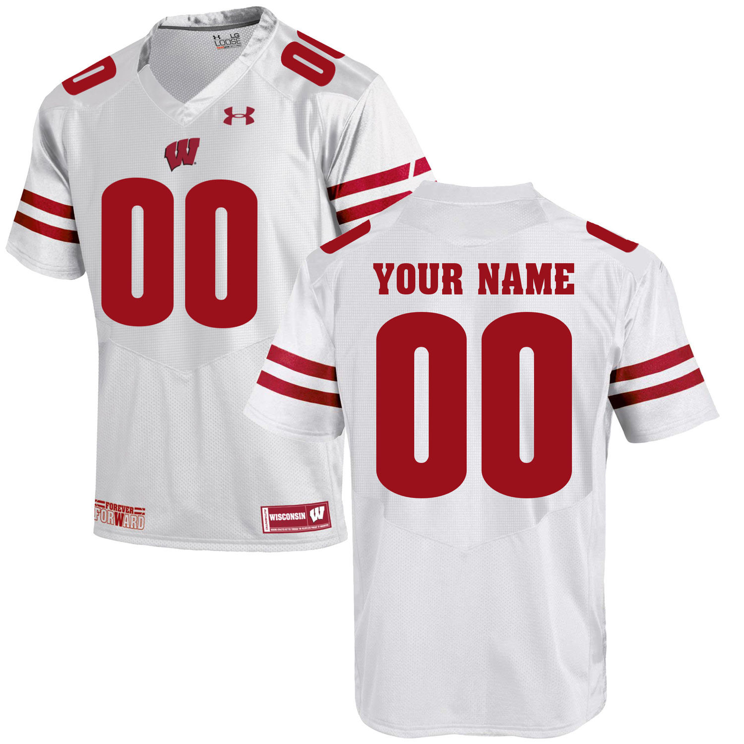  Mens Wisconsin Badgers Custom Jack Coan Leo Chenal Donte Burton Malik Reed Semar Melvin White Under Armour Football Jersey 