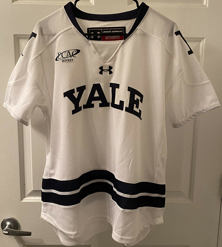  Mens Yale Bulldogs Blank White Under Armour ECAC College Hockey Team Jersey
