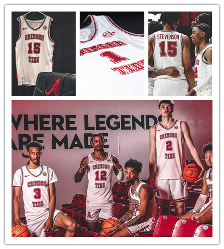  Mens Youth Alabama Crimson Tide Custom Nike 2024 White Basketball Throwback Jersey 