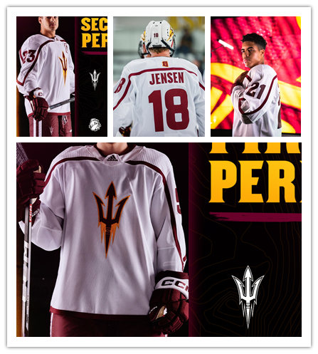  Mens Youth Arizona State Sun Devils Custom adidas 2023 White College Hockey Game Jersey 