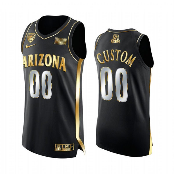  Mens Youth Arizona Wildcats Custom 2021-22 Black Golden Edition Basketball Jersey 