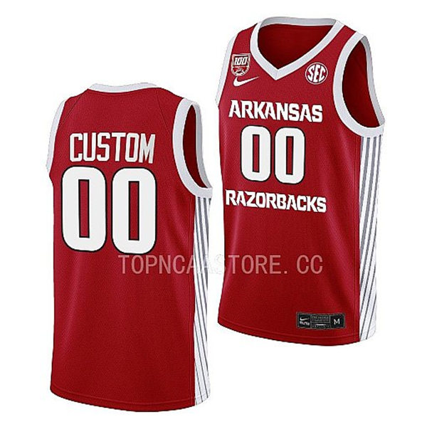  Mens Youth Arkansas Razorbacks Custom  Cardinal Basketball 100TH Season Anniversary Jersey 