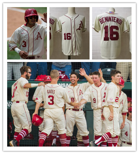  Mens Youth Arkansas Razorbacks Custom Nike Cream Stripes College Baseball Jersey 