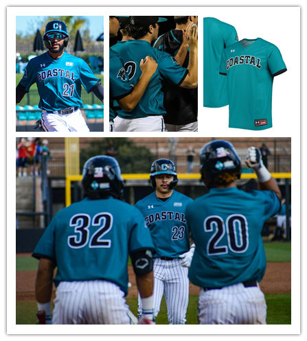  Mens Youth Coastal Carolina Chanticleers Custom Teal Pullover College Baseball Game Jersey 