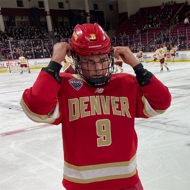  Mens Youth Denver Pioneers Custom New Balance 2023-24 Crimson College Hockey Game Jersey 