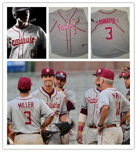  Mens Youth Florida State Seminoles Custom Nike Grey College Baseball Jersey 